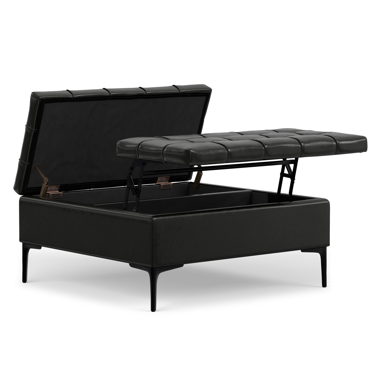 Midnight Black Vegan Leather | Laura Lift Top Storage Ottoman in Vegan Leather