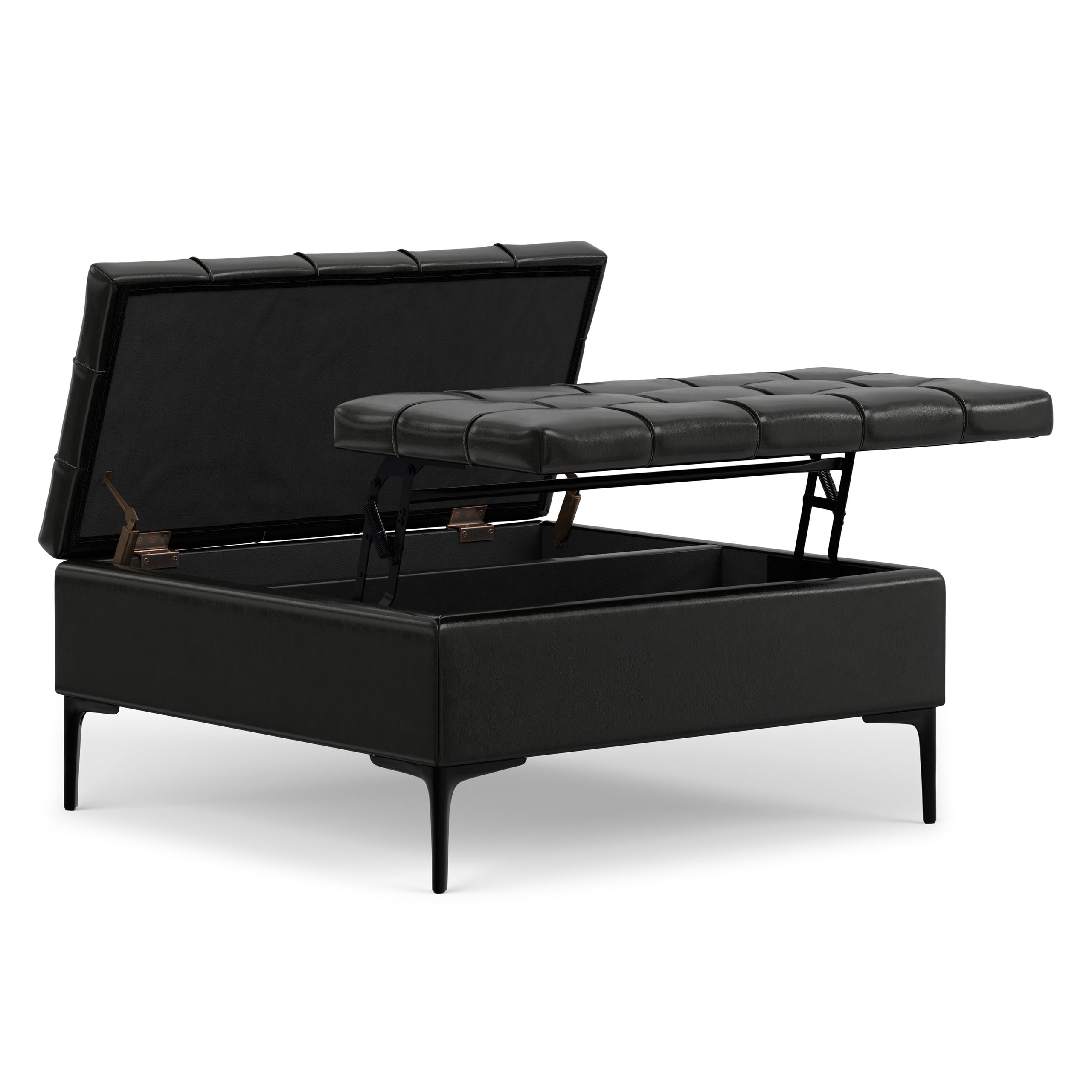 Midnight Black Vegan Leather | Laura Lift Top Storage Ottoman in Vegan Leather