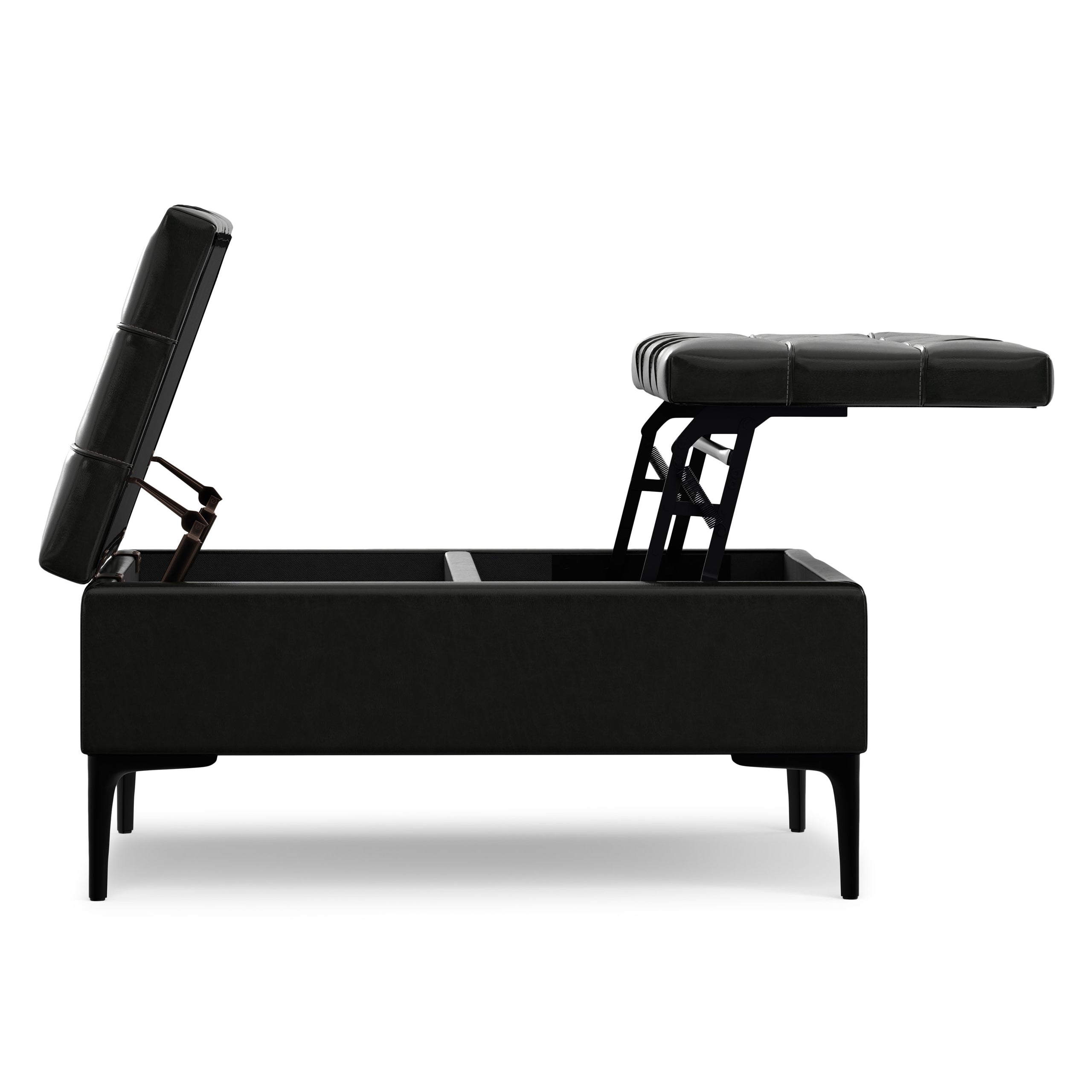 Midnight Black Vegan Leather | Laura Lift Top Storage Ottoman in Vegan Leather