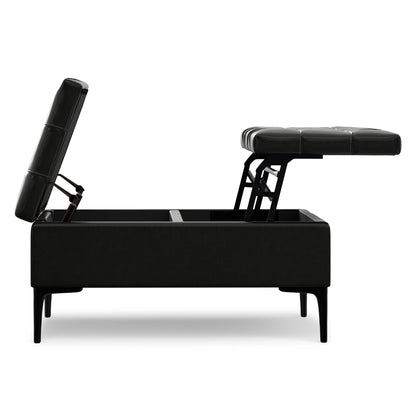 Midnight Black Vegan Leather | Laura Lift Top Storage Ottoman in Vegan Leather