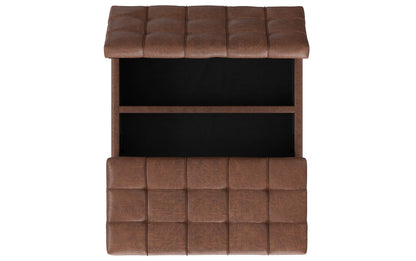 Distressed Saddle Brown Vegan Leather | Laura Lift Top Storage Ottoman