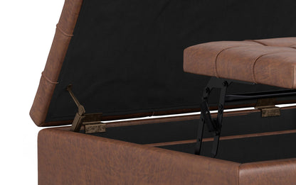 Distressed Saddle Brown Vegan Leather | Laura Lift Top Storage Ottoman