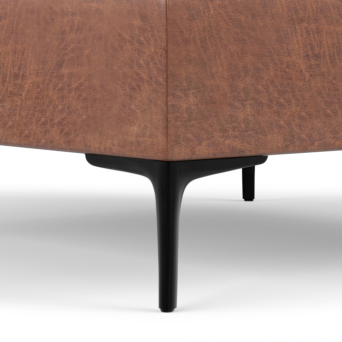 Distressed Saddle Brown Vegan Leather | Laura Lift Top Storage Ottoman in Vegan Leather