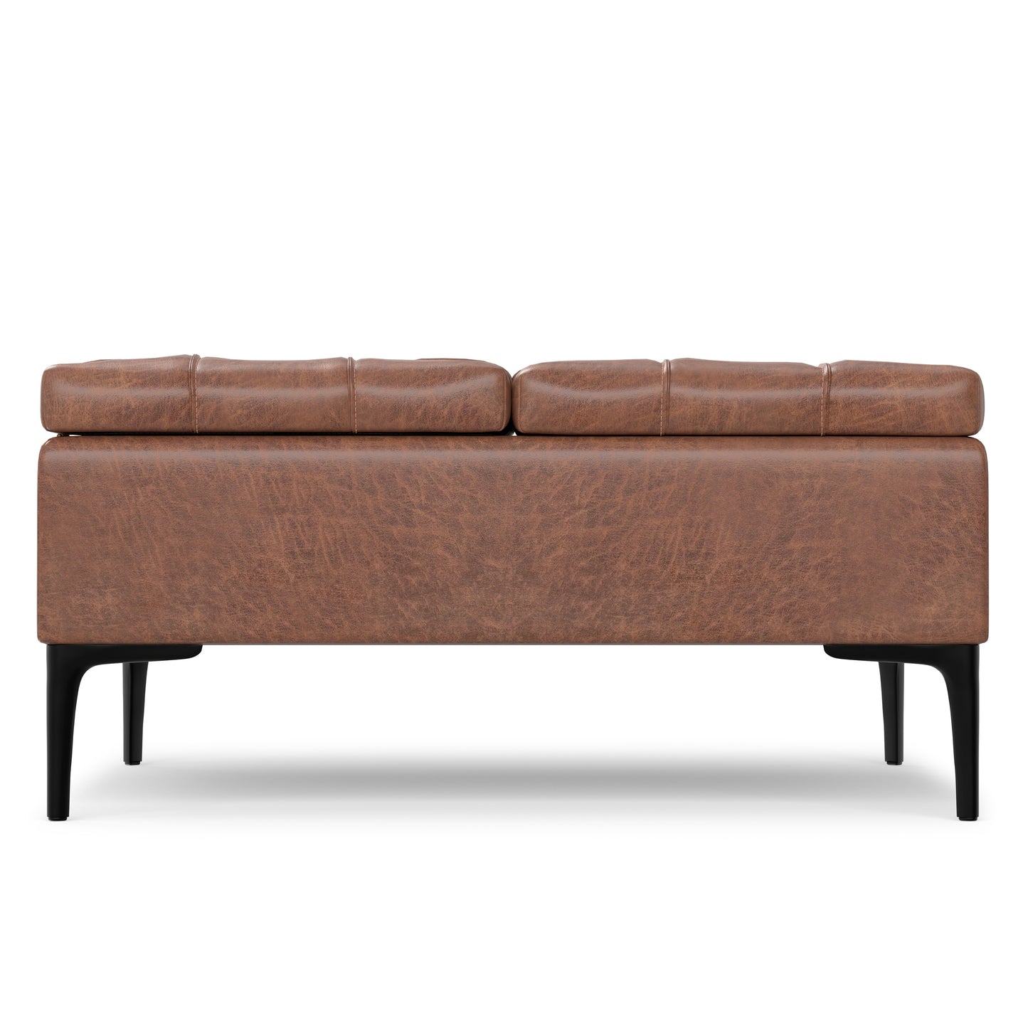 Distressed Saddle Brown Vegan Leather | Laura Lift Top Storage Ottoman in Vegan Leather