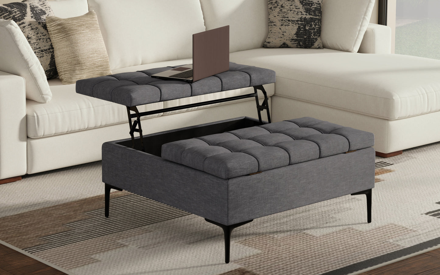 Laura Lift Top Storage Ottoman in Linen