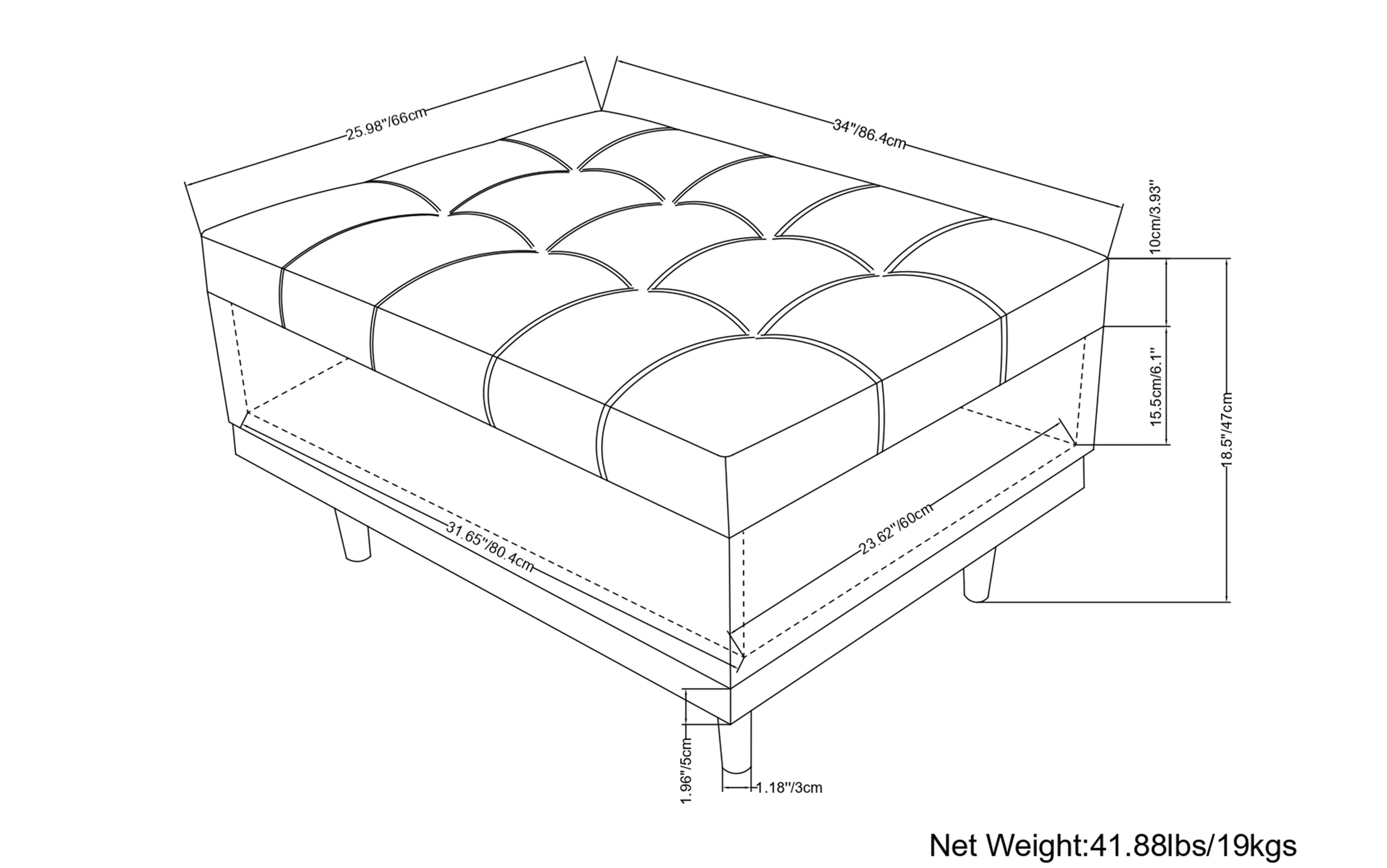 Midnight Black Distressed Vegan Leather | Mariah Coffee Table Storage Ottoman
