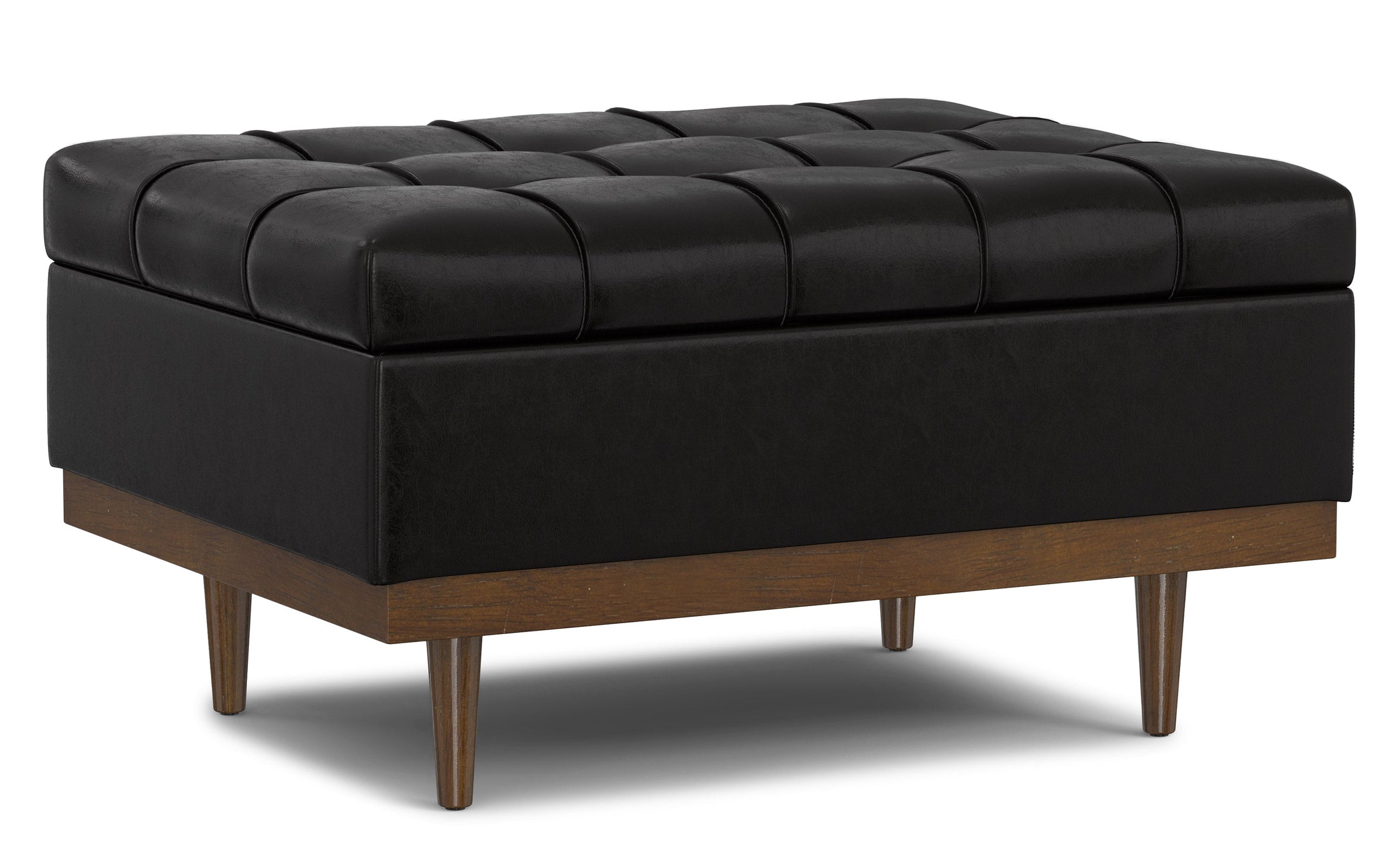Midnight Black Distressed Vegan Leather | Mariah Coffee Table Storage Ottoman