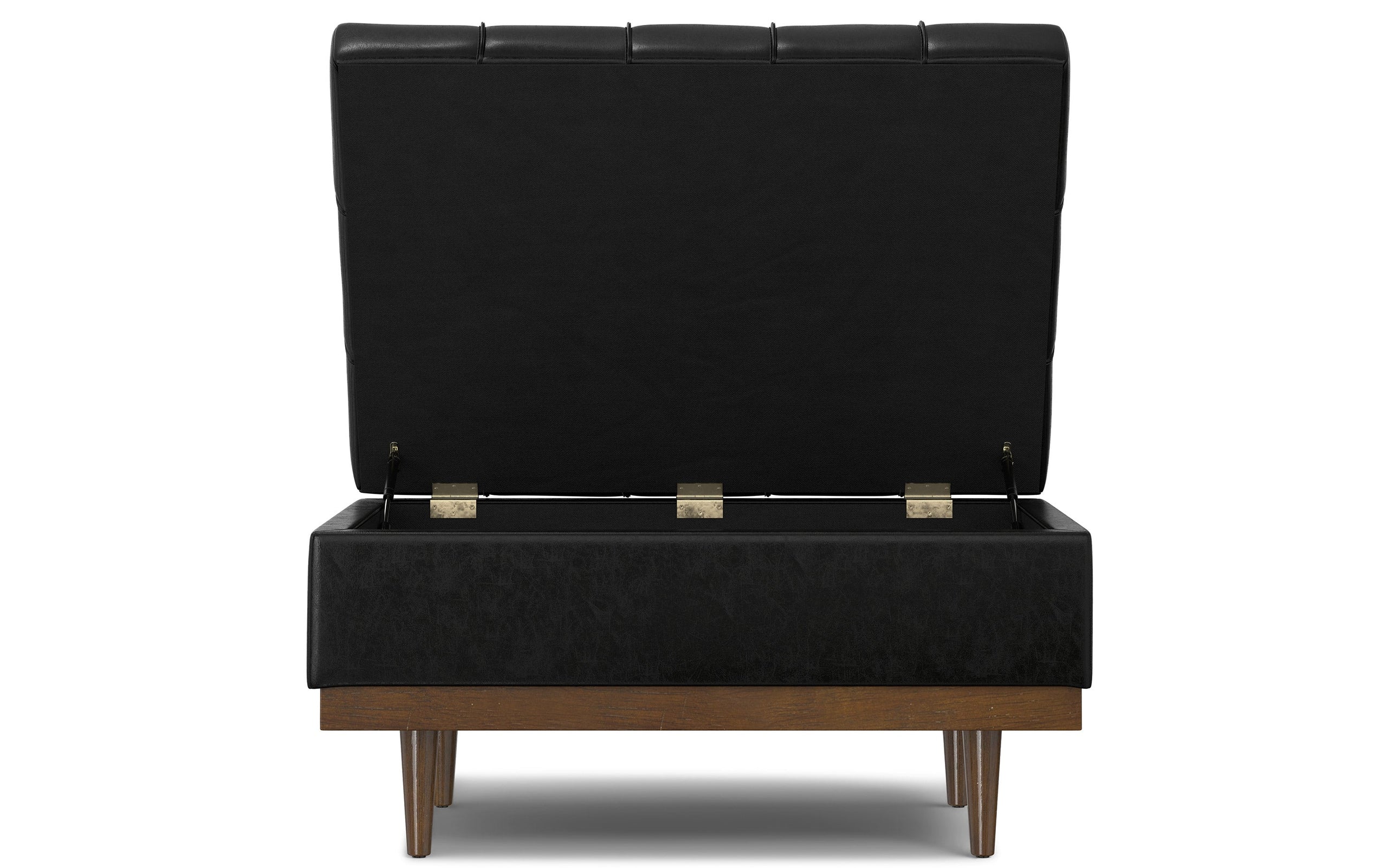 Midnight Black Distressed Vegan Leather | Mariah Coffee Table Storage Ottoman