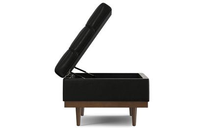 Midnight Black Distressed Vegan Leather | Mariah Coffee Table Storage Ottoman