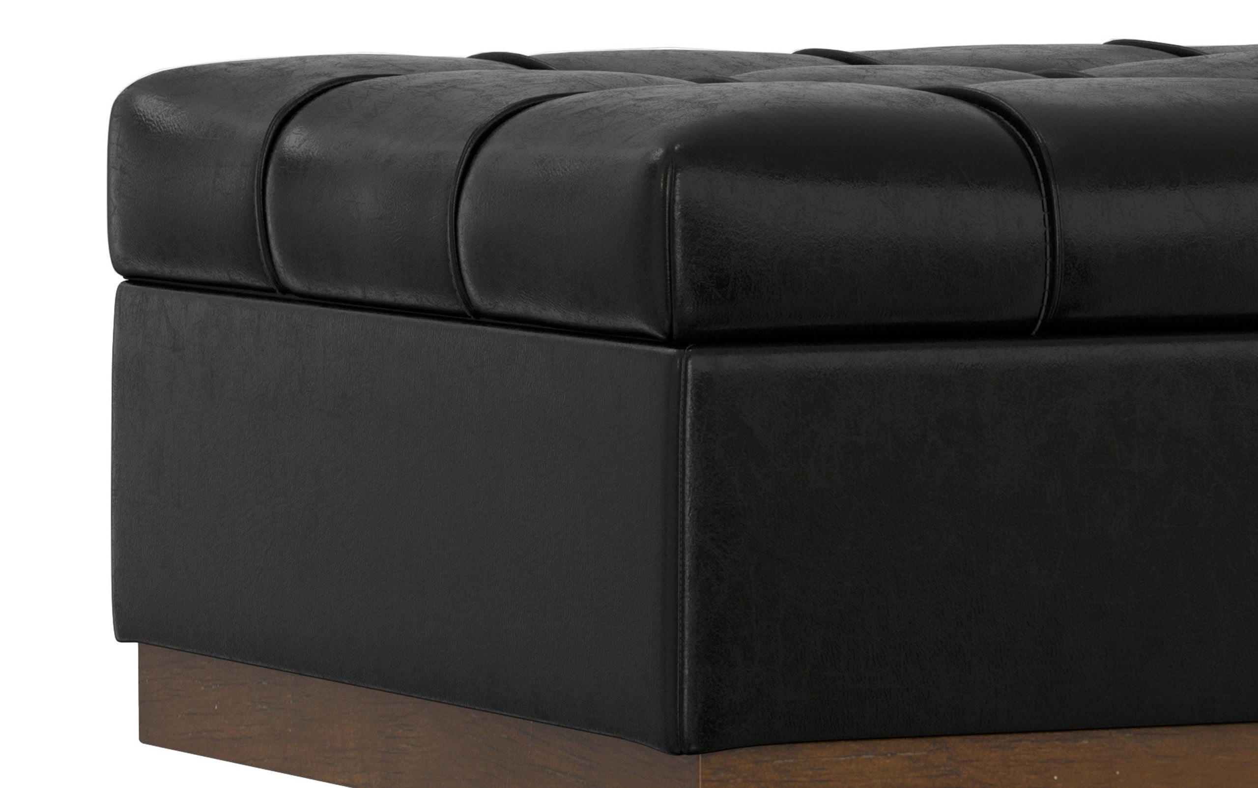 Midnight Black Distressed Vegan Leather | Mariah Coffee Table Storage Ottoman
