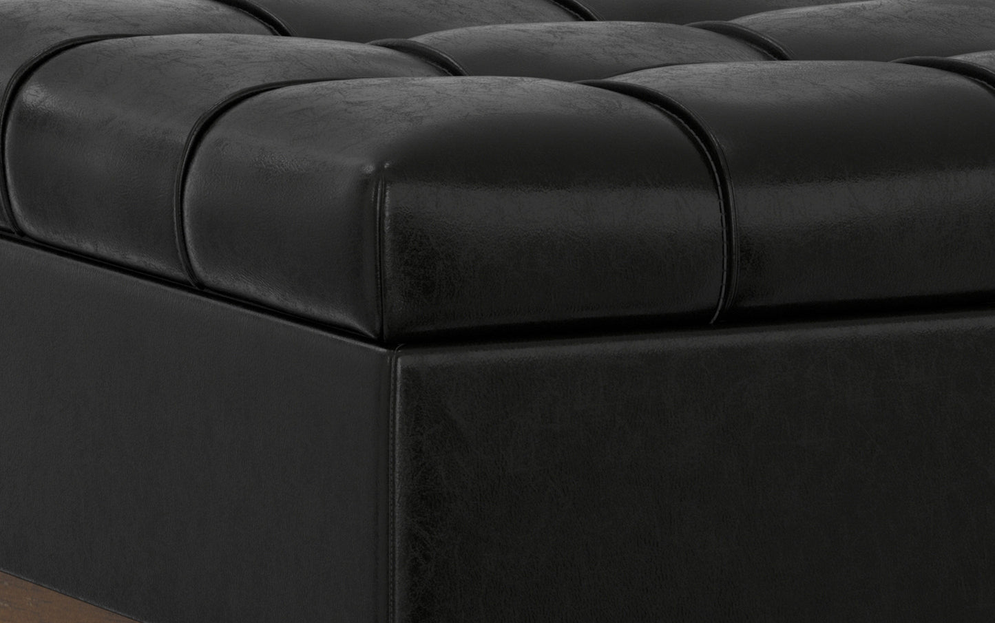Midnight Black Distressed Vegan Leather | Mariah Coffee Table Storage Ottoman