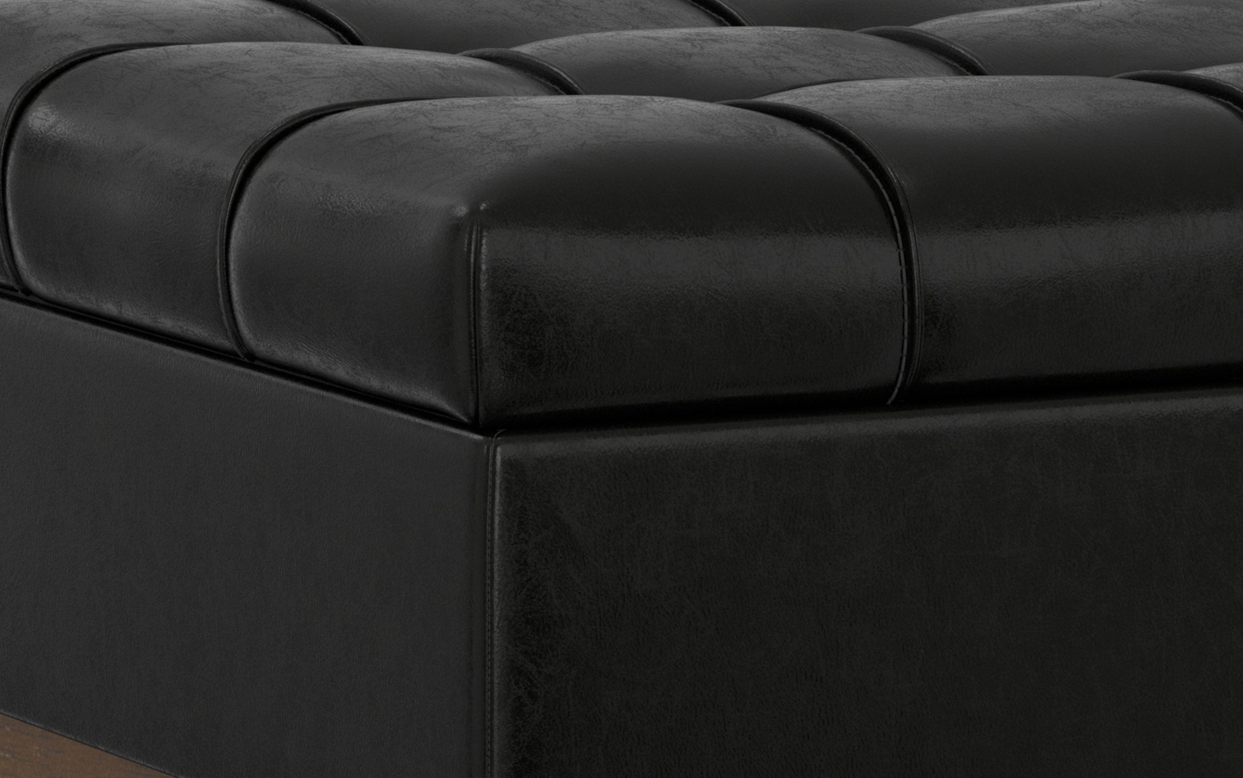 Midnight Black Distressed Vegan Leather | Mariah Coffee Table Storage Ottoman