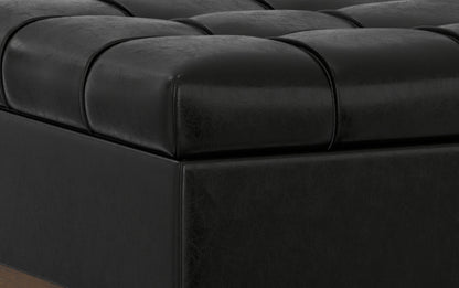 Midnight Black Distressed Vegan Leather | Mariah Coffee Table Storage Ottoman