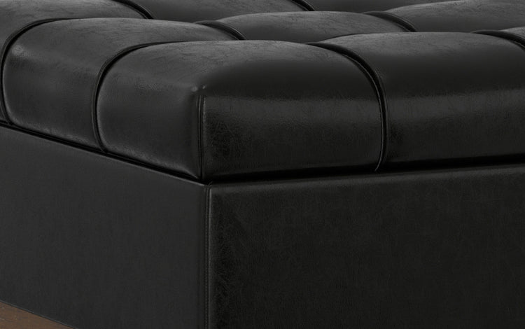 Midnight Black Distressed Vegan Leather | Mariah Coffee Table Storage Ottoman