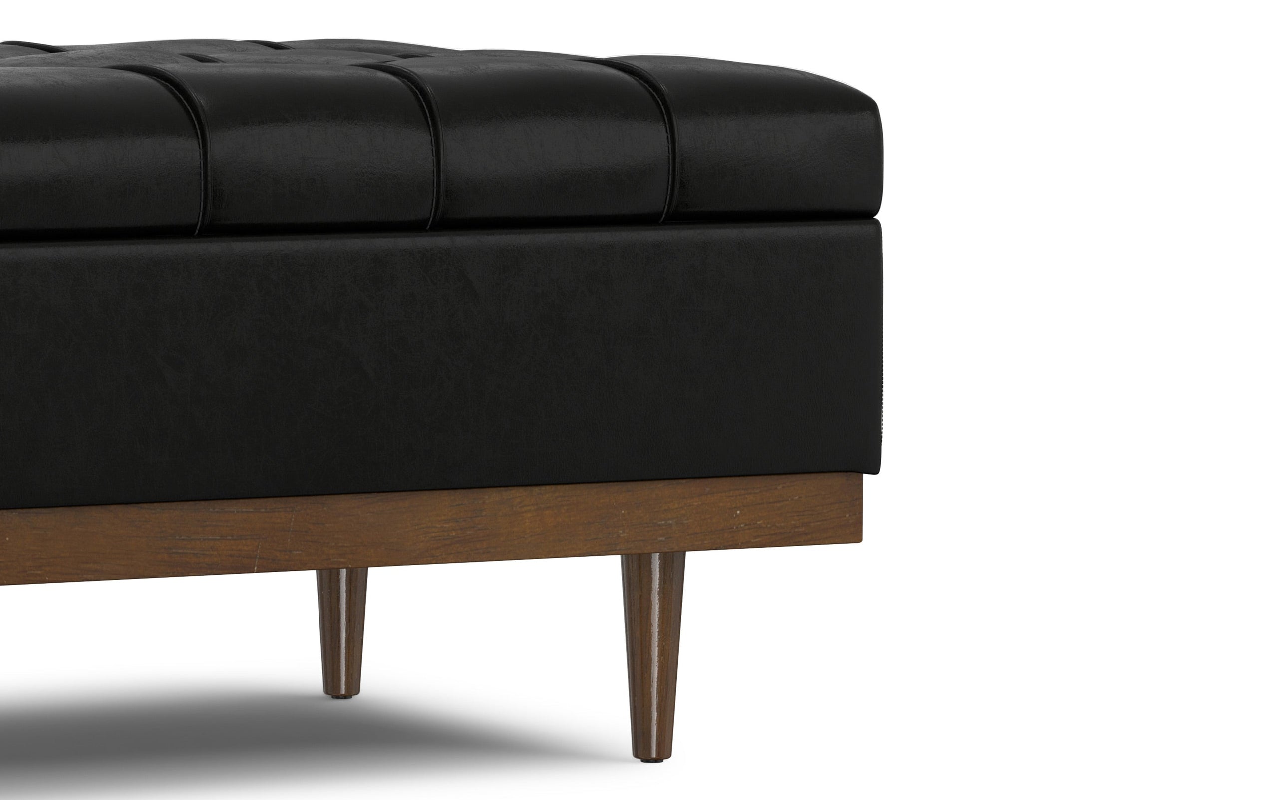 Midnight Black Distressed Vegan Leather | Mariah Coffee Table Storage Ottoman