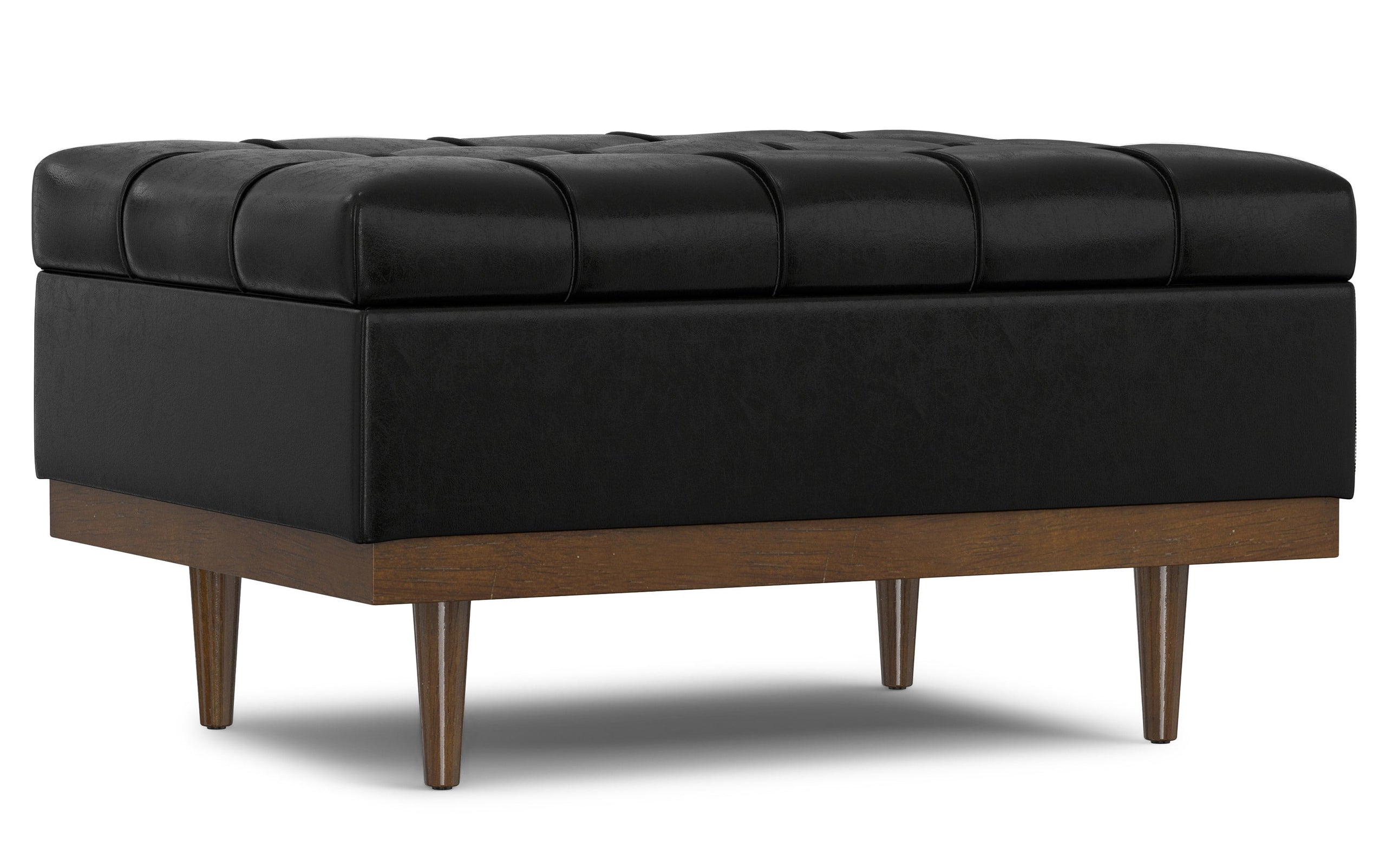 Midnight Black Distressed Vegan Leather | Mariah Coffee Table Storage Ottoman