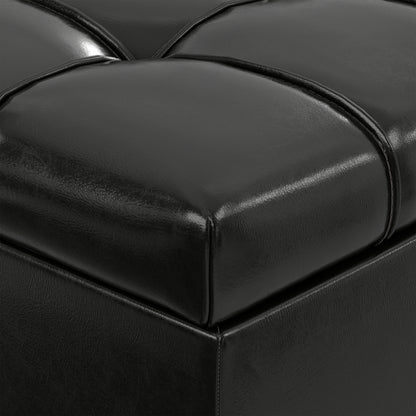 Midnight Black Distressed Vegan Leather | Mariah Coffee Table Storage Ottoman in Distressed Vegan Leather
