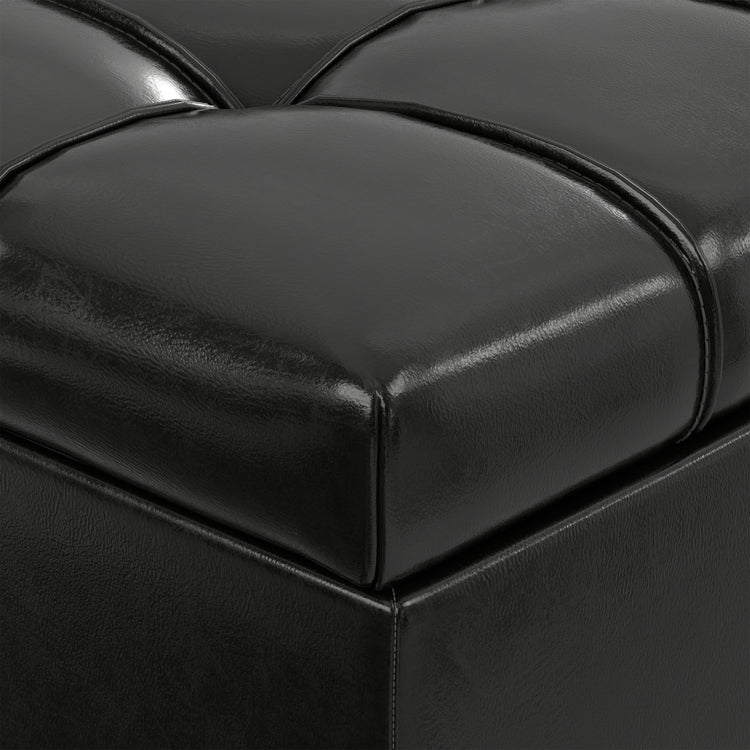 Midnight Black Distressed Vegan Leather | Mariah Coffee Table Storage Ottoman in Distressed Vegan Leather