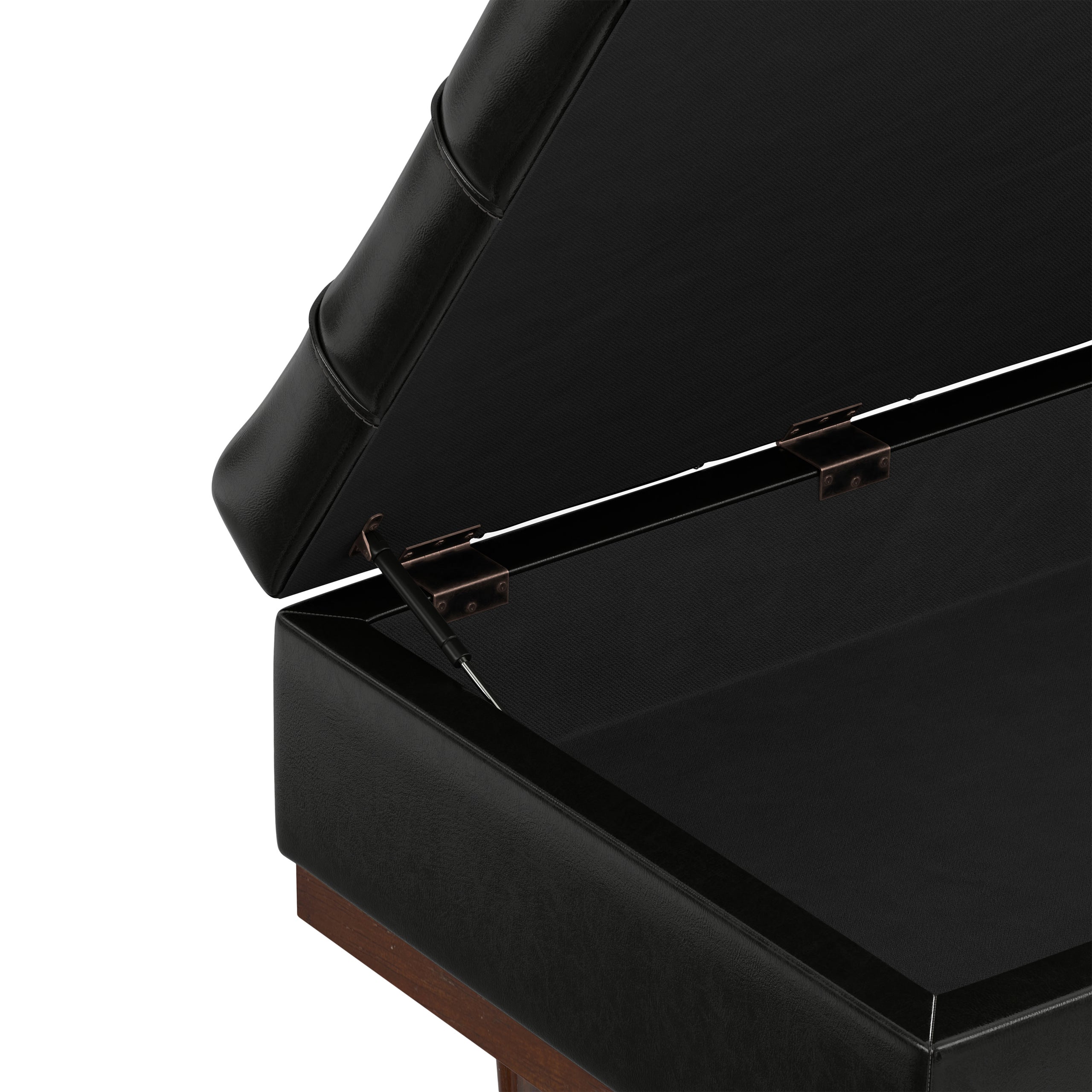 Midnight Black Distressed Vegan Leather | Mariah Coffee Table Storage Ottoman in Distressed Vegan Leather