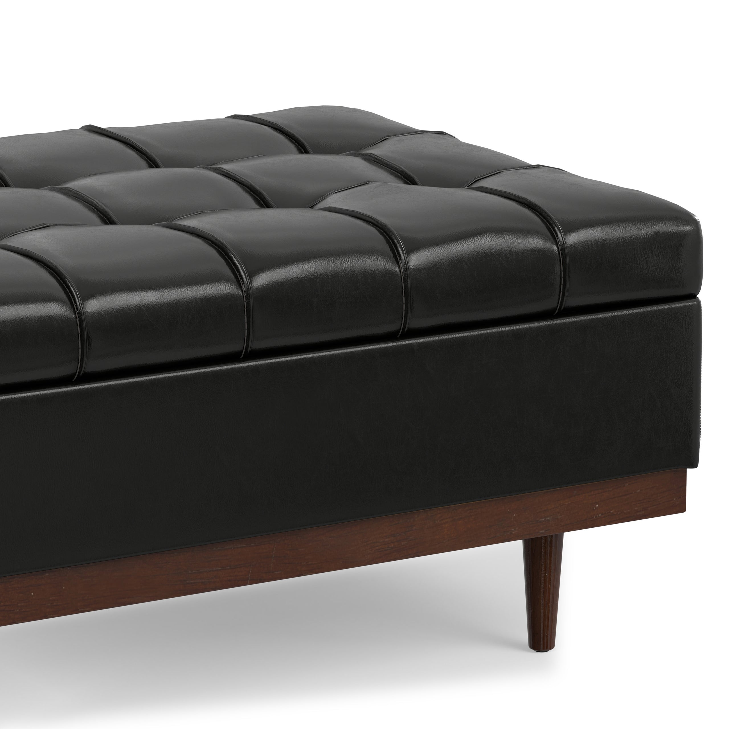 Midnight Black Distressed Vegan Leather | Mariah Coffee Table Storage Ottoman in Distressed Vegan Leather
