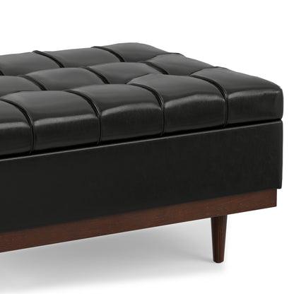 Midnight Black Distressed Vegan Leather | Mariah Coffee Table Storage Ottoman in Distressed Vegan Leather