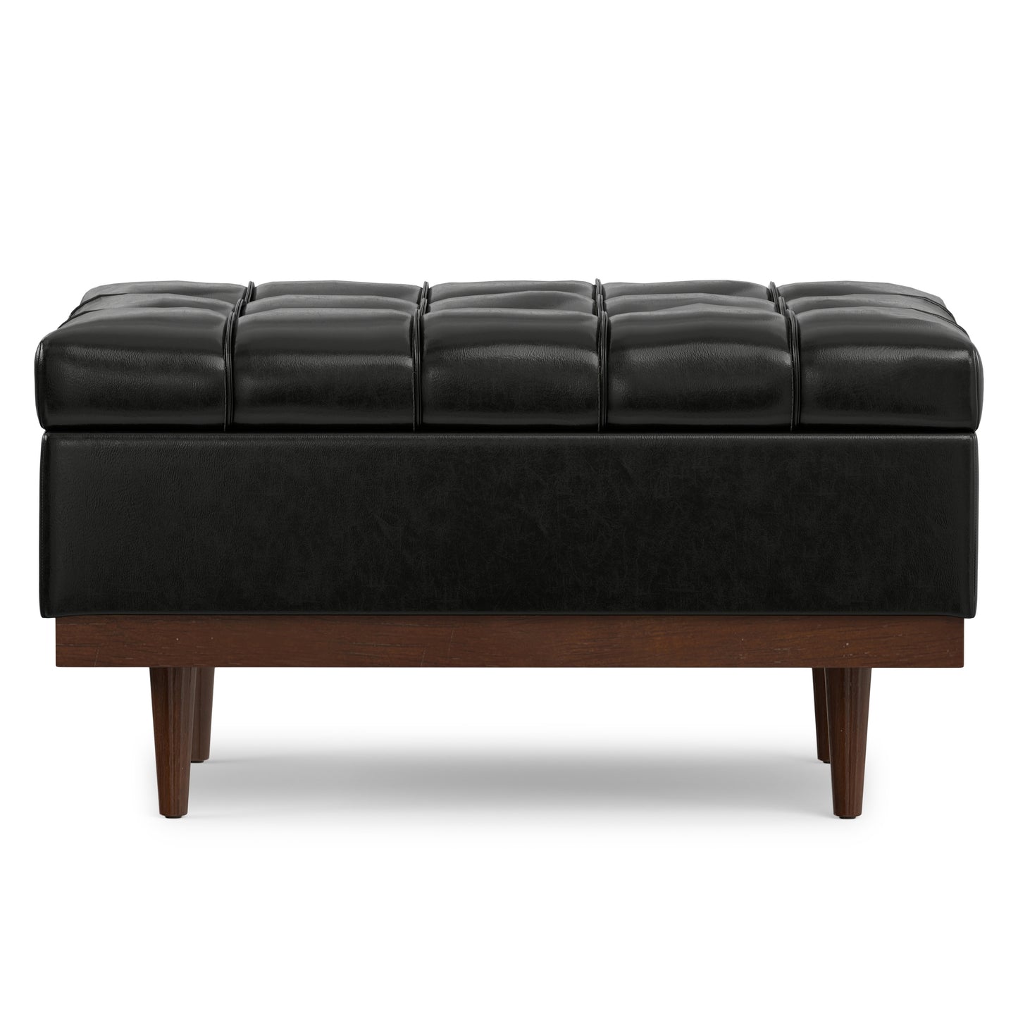 Midnight Black Distressed Vegan Leather | Mariah Coffee Table Storage Ottoman in Distressed Vegan Leather