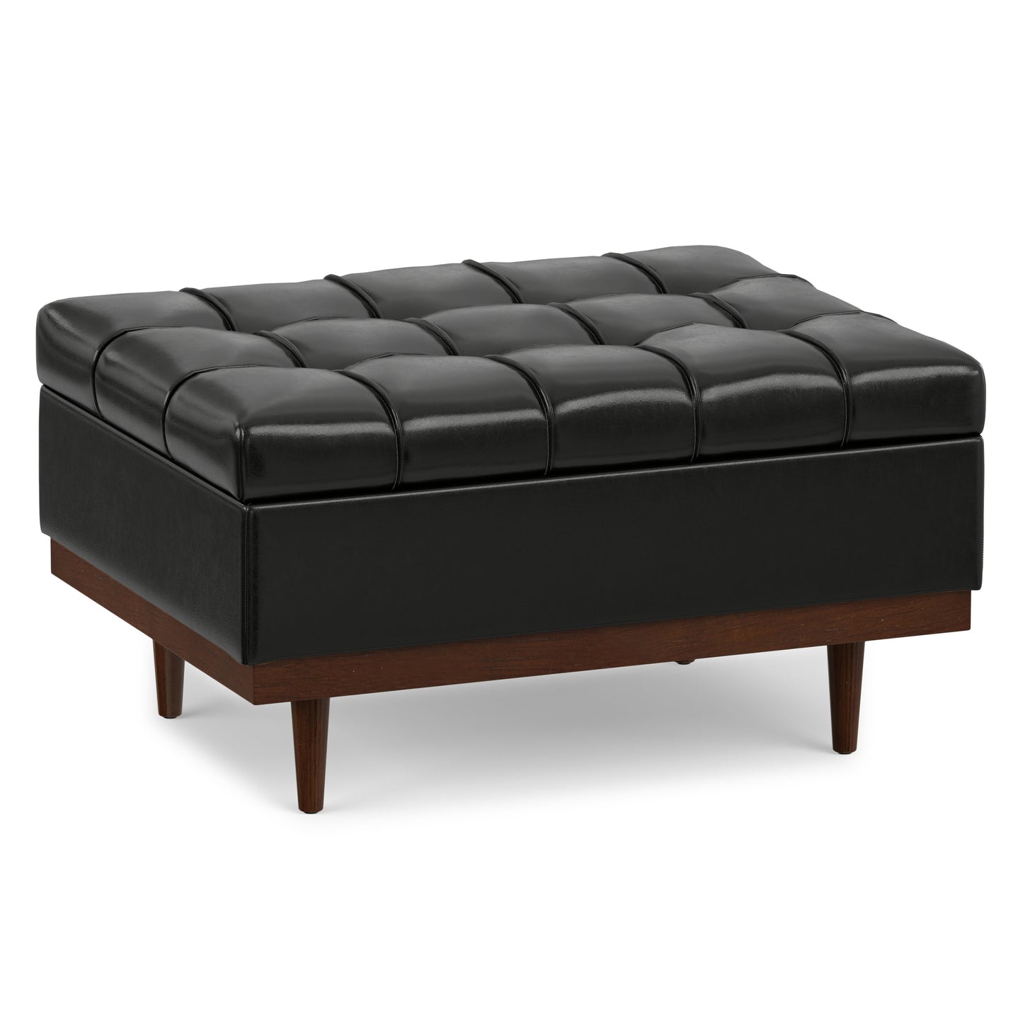Midnight Black Distressed Vegan Leather | Mariah Coffee Table Storage Ottoman in Distressed Vegan Leather