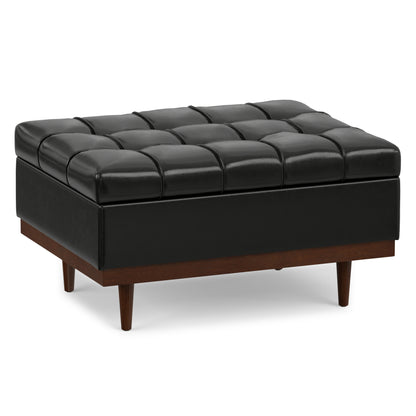 Midnight Black Distressed Vegan Leather | Mariah Coffee Table Storage Ottoman in Distressed Vegan Leather
