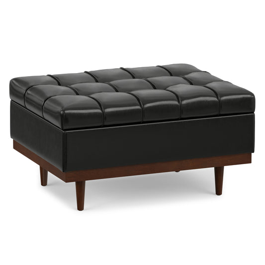 Midnight Black Distressed Vegan Leather | Mariah Coffee Table Storage Ottoman in Distressed Vegan Leather