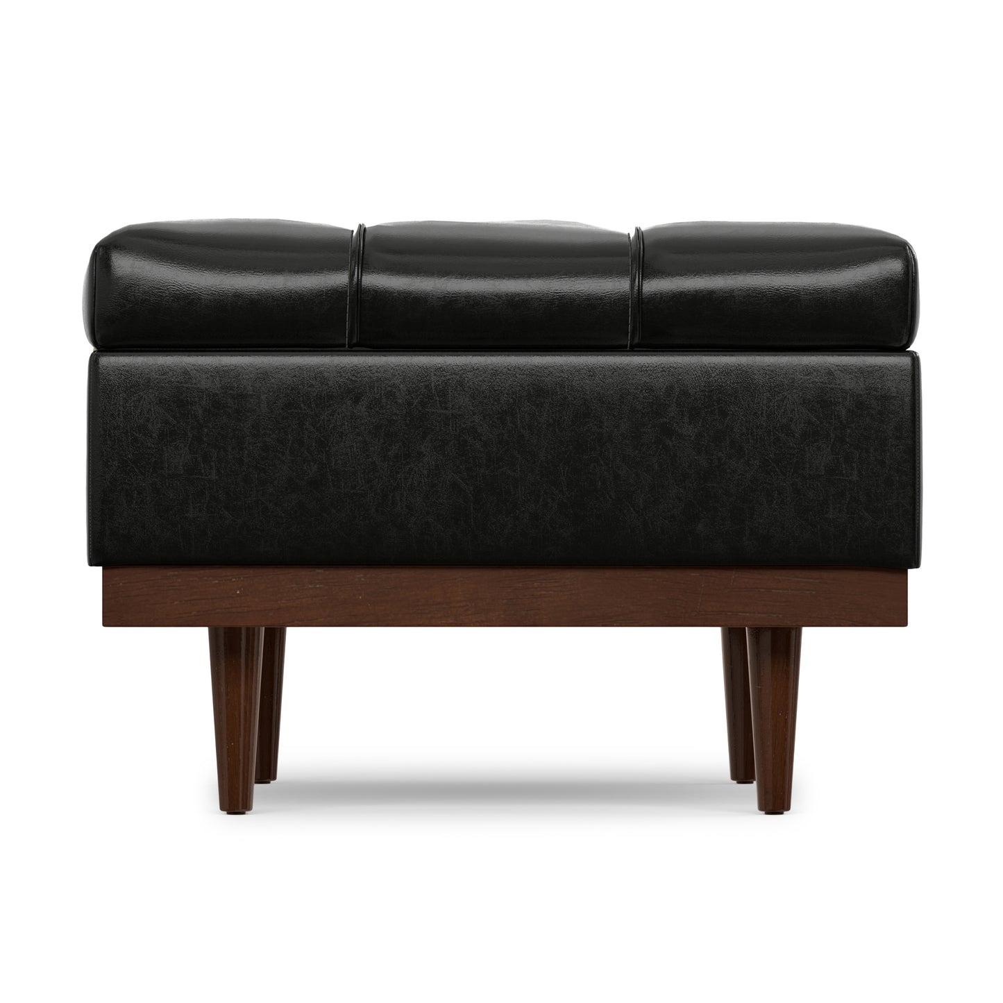 Midnight Black Distressed Vegan Leather | Mariah Coffee Table Storage Ottoman in Distressed Vegan Leather