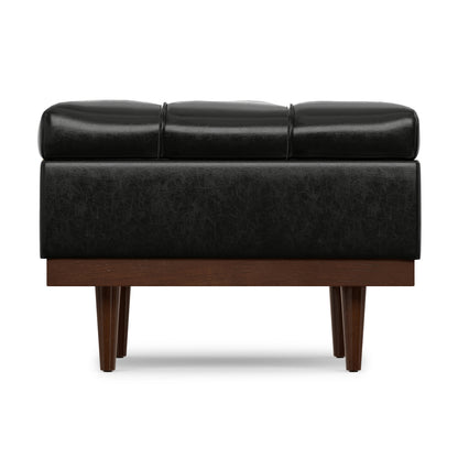 Midnight Black Distressed Vegan Leather | Mariah Coffee Table Storage Ottoman in Distressed Vegan Leather