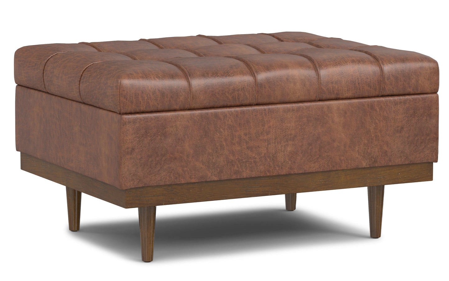 Distressed Saddle Brown Distressed Vegan Leather | Mariah Coffee Table Storage Ottoman