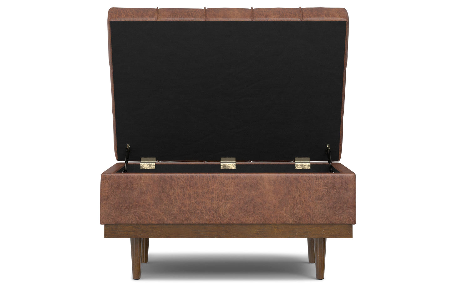 Distressed Saddle Brown Distressed Vegan Leather | Mariah Coffee Table Storage Ottoman