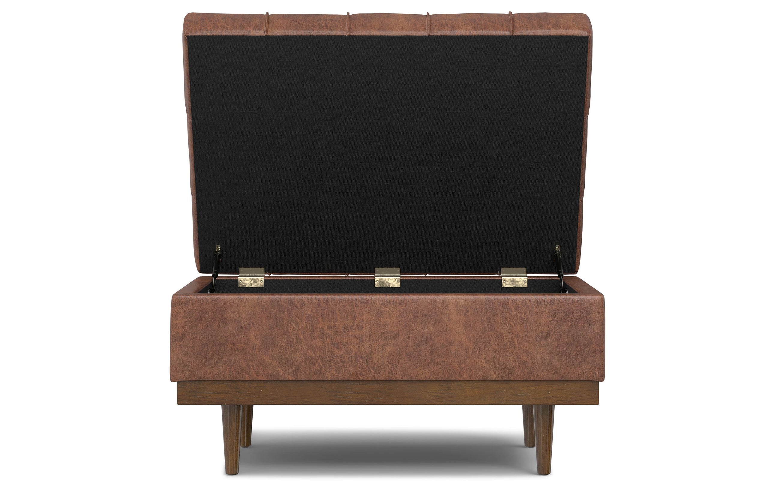 Distressed Saddle Brown Distressed Vegan Leather | Mariah Coffee Table Storage Ottoman