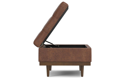 Distressed Saddle Brown Distressed Vegan Leather | Mariah Coffee Table Storage Ottoman