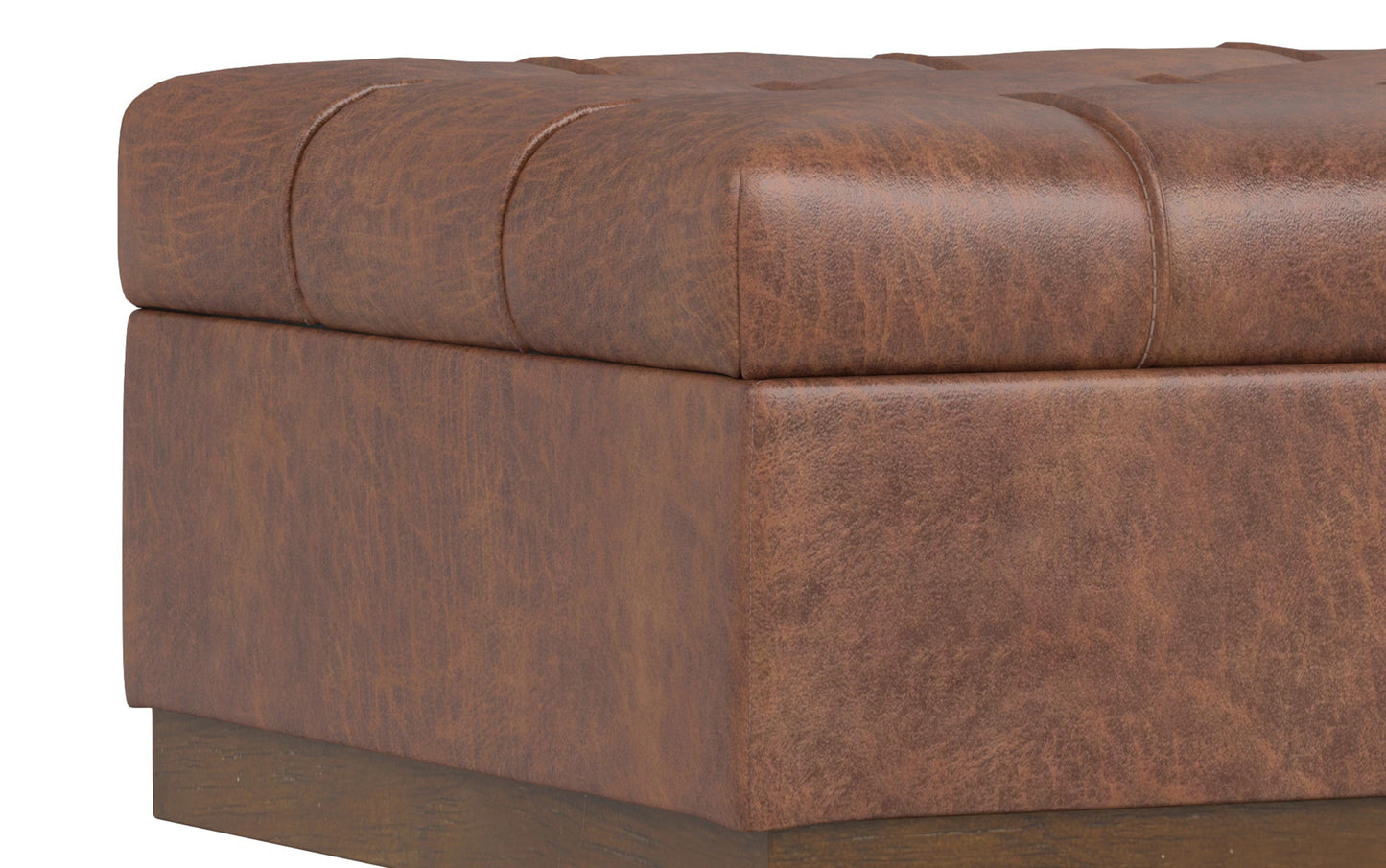 Distressed Saddle Brown Distressed Vegan Leather | Mariah Coffee Table Storage Ottoman