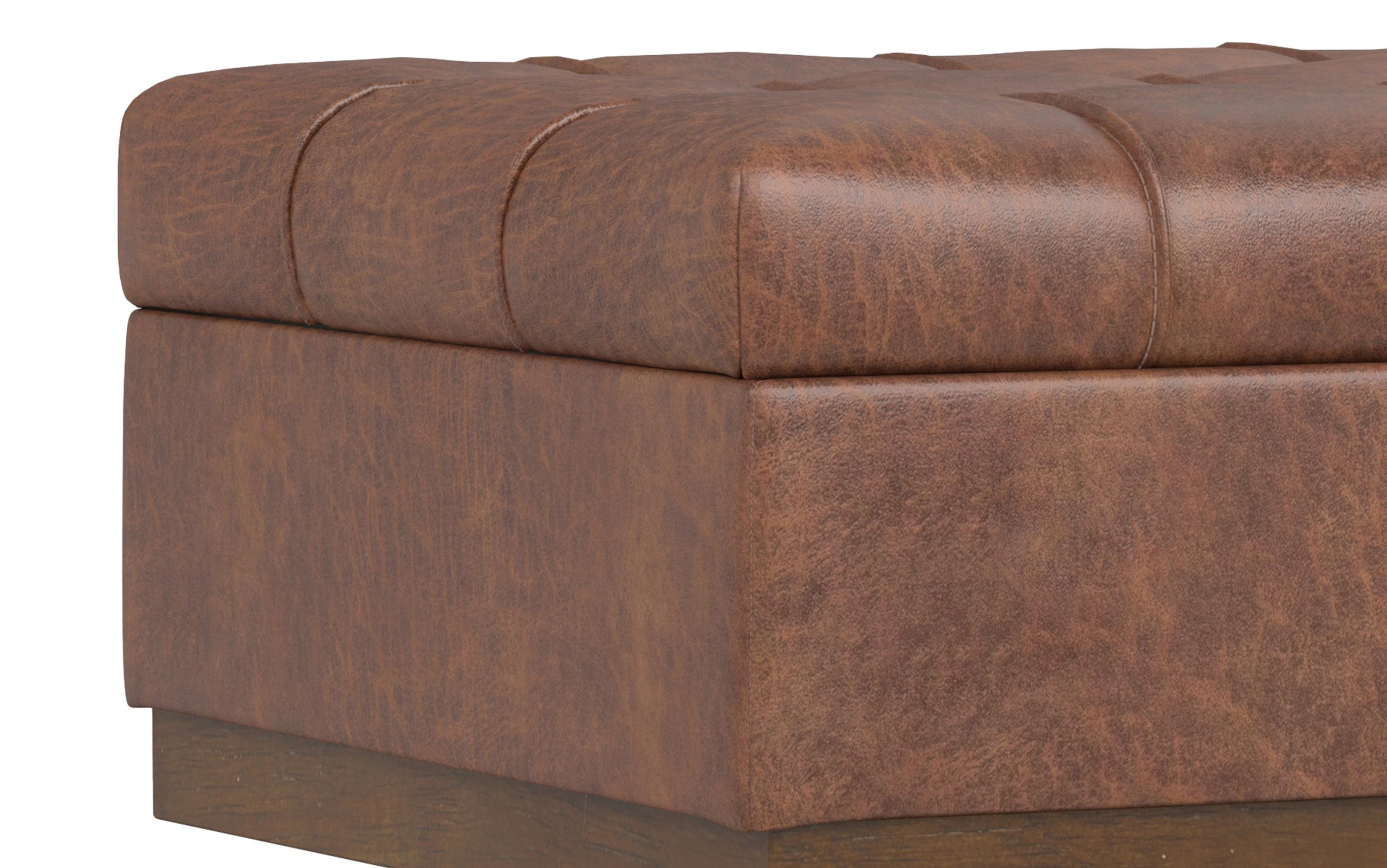 Distressed Saddle Brown Distressed Vegan Leather | Mariah Coffee Table Storage Ottoman
