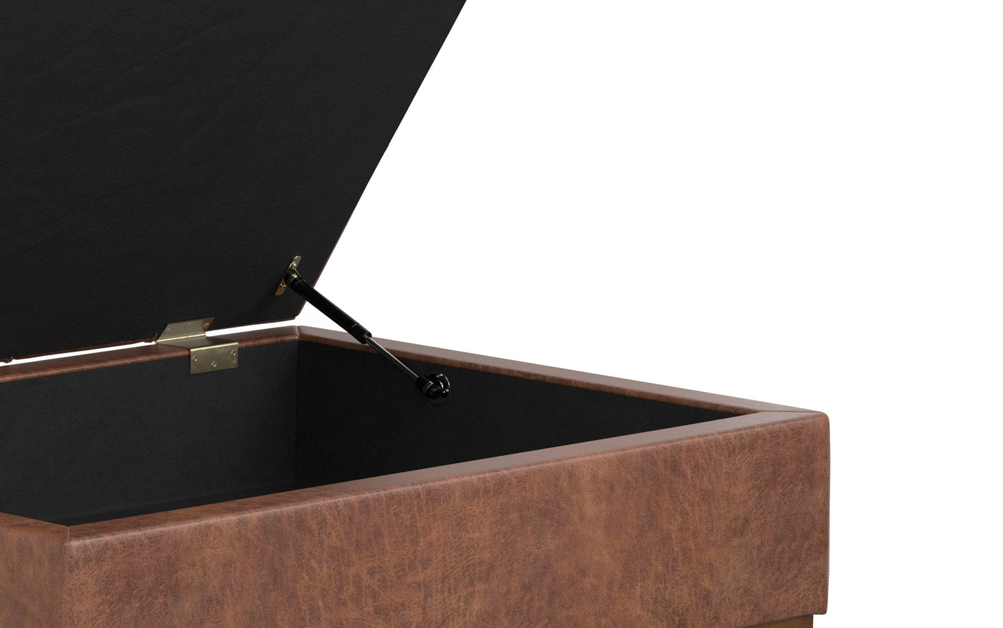 Distressed Saddle Brown Distressed Vegan Leather | Mariah Coffee Table Storage Ottoman