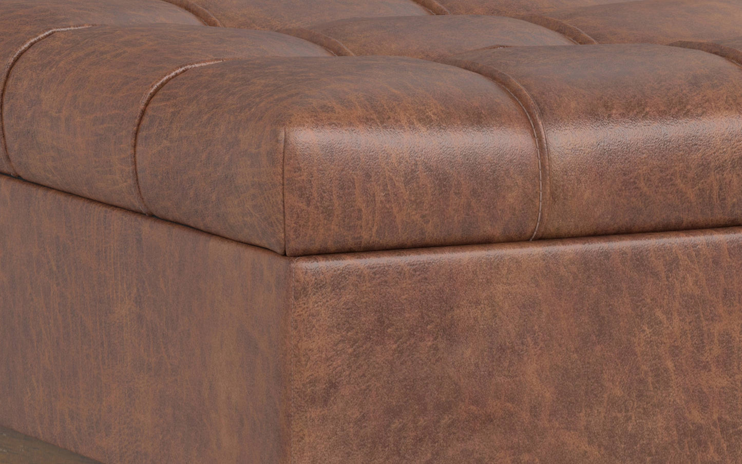 Distressed Saddle Brown Distressed Vegan Leather | Mariah Coffee Table Storage Ottoman