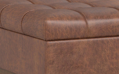 Distressed Saddle Brown Distressed Vegan Leather | Mariah Coffee Table Storage Ottoman