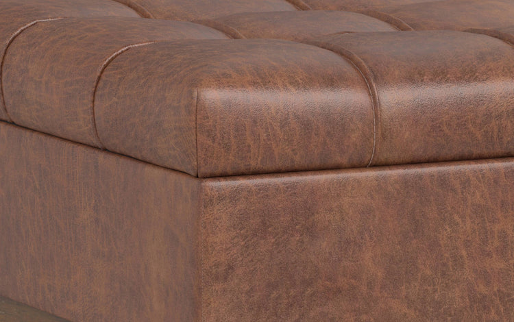 Distressed Saddle Brown Distressed Vegan Leather | Mariah Coffee Table Storage Ottoman