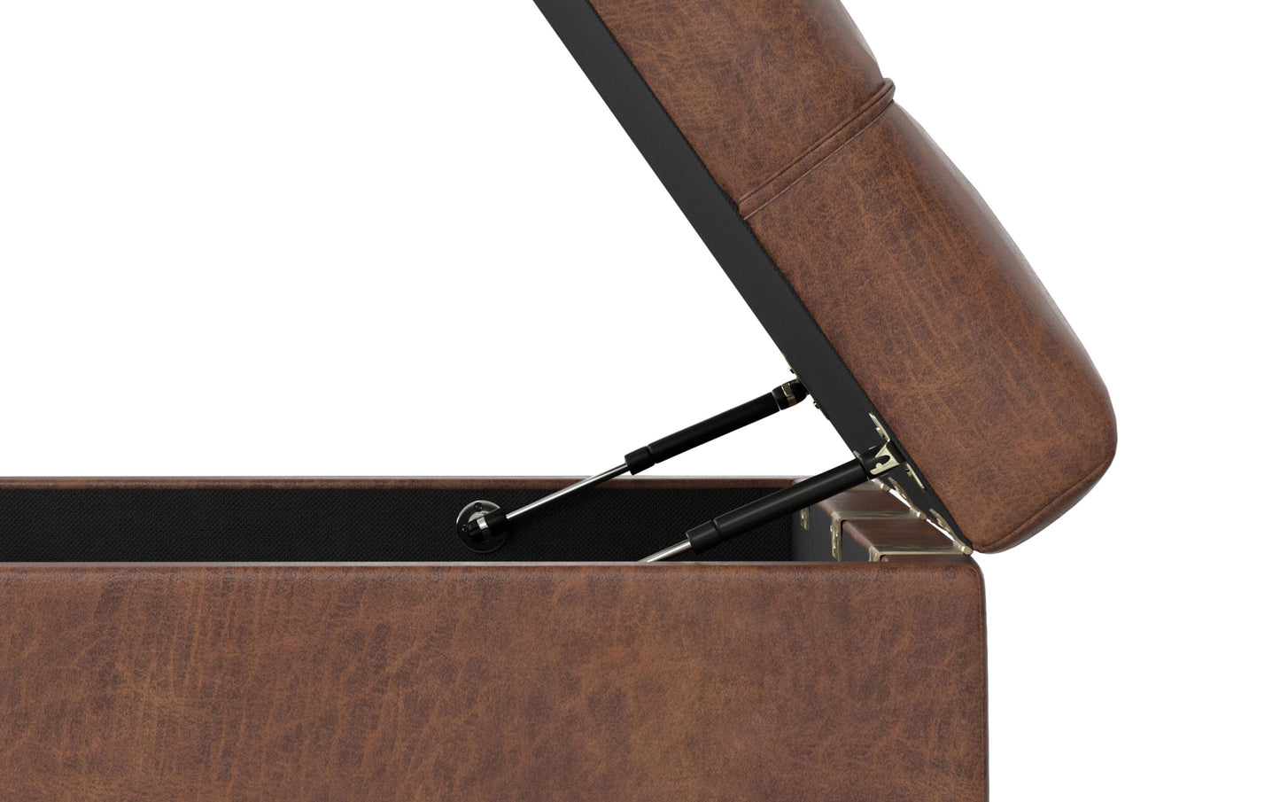 Distressed Saddle Brown Distressed Vegan Leather | Mariah Coffee Table Storage Ottoman