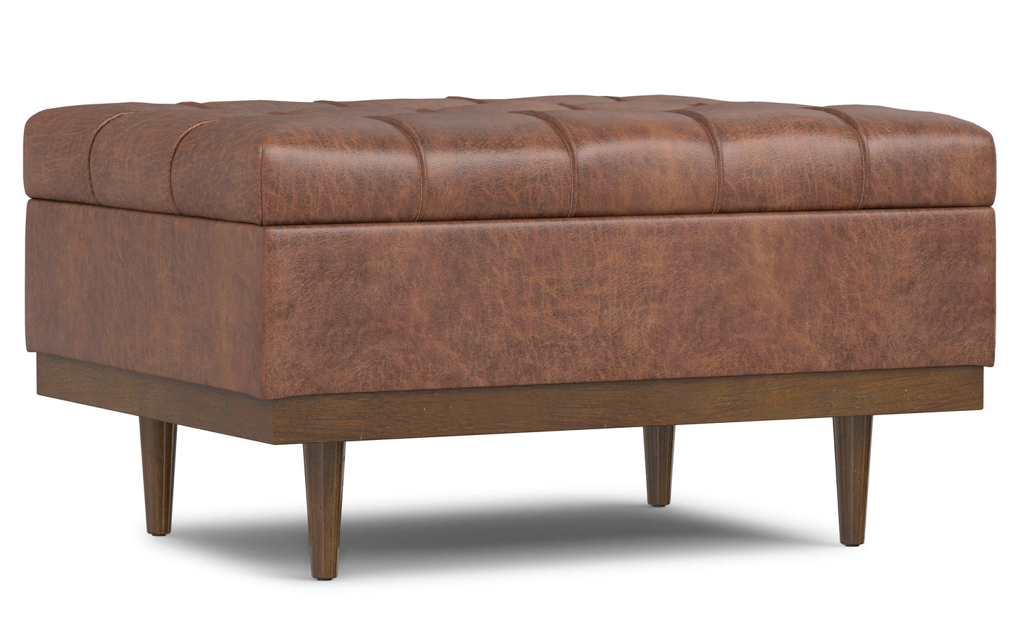 Distressed Saddle Brown Distressed Vegan Leather | Mariah Coffee Table Storage Ottoman