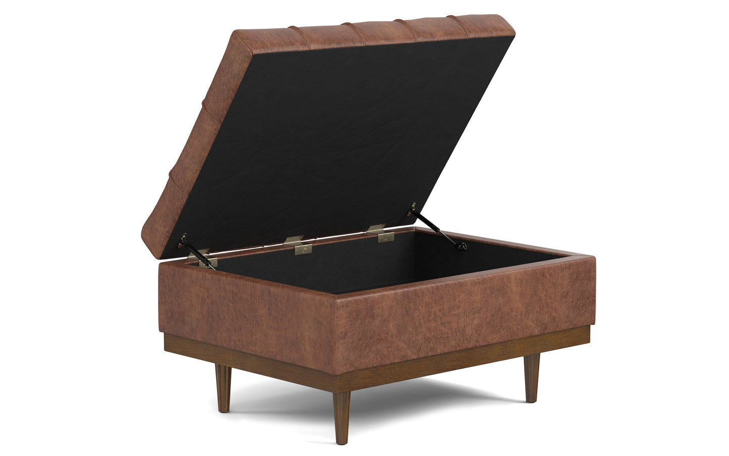 Distressed Saddle Brown Distressed Vegan Leather | Mariah Coffee Table Storage Ottoman