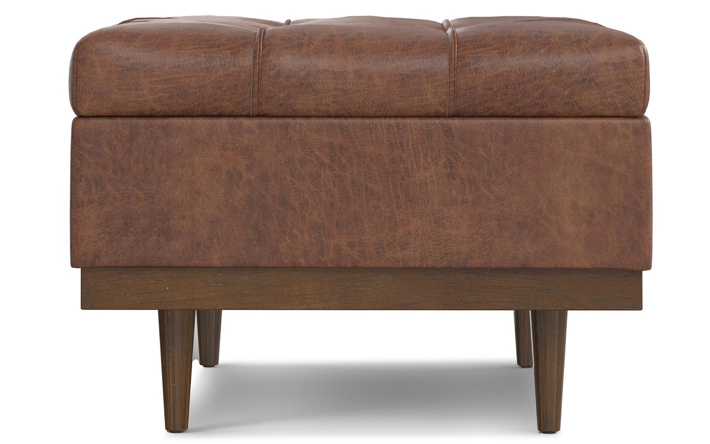 Distressed Saddle Brown Distressed Vegan Leather | Mariah Coffee Table Storage Ottoman