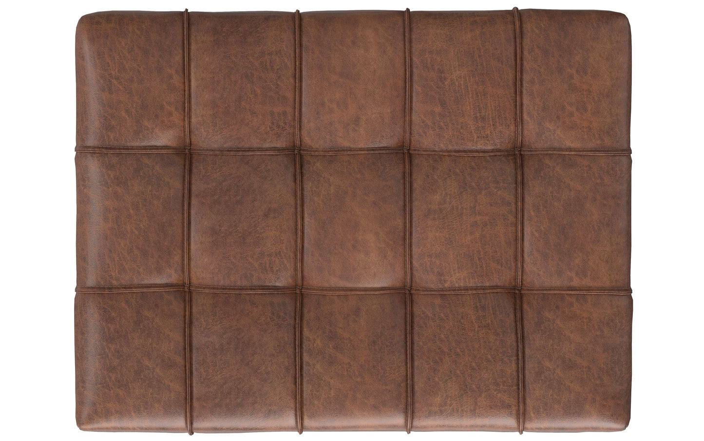 Distressed Saddle Brown Distressed Vegan Leather | Mariah Coffee Table Storage Ottoman