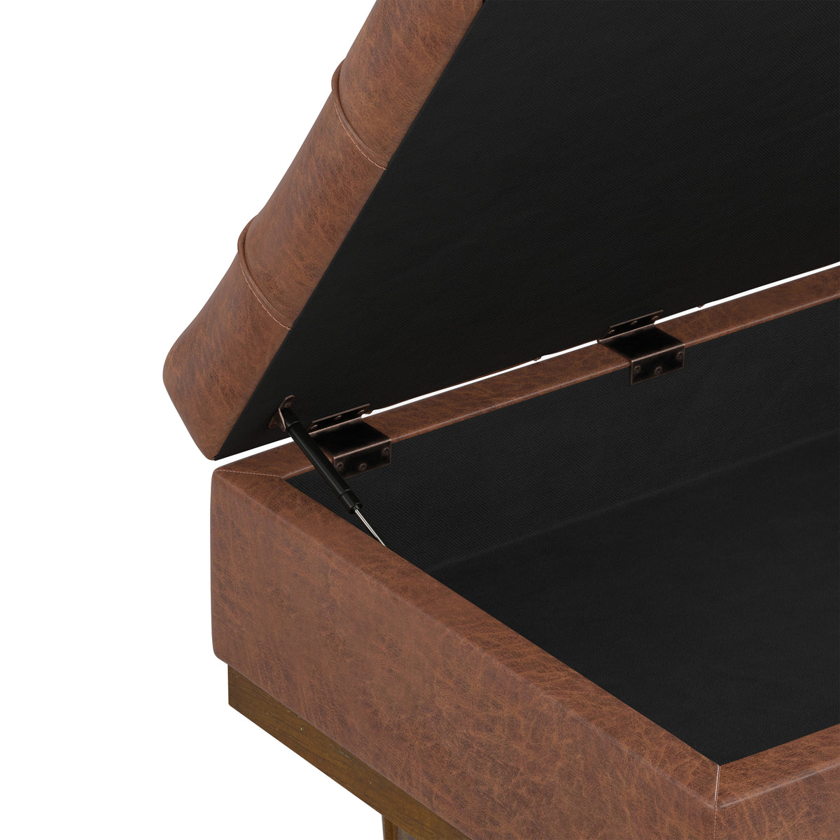 Distressed Saddle Brown Distressed Vegan Leather | Mariah Coffee Table Storage Ottoman in Distressed Vegan Leather