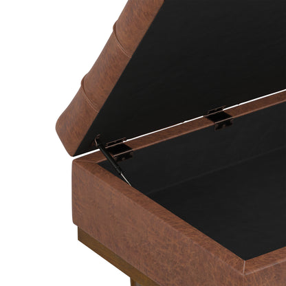 Distressed Saddle Brown Distressed Vegan Leather | Mariah Coffee Table Storage Ottoman in Distressed Vegan Leather