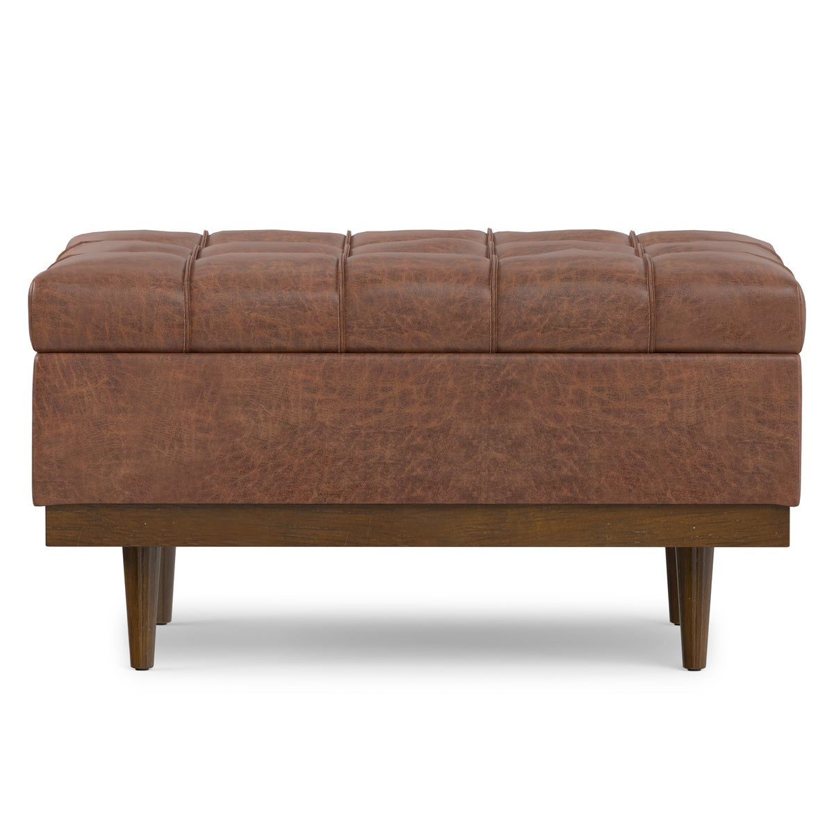 Distressed Saddle Brown Distressed Vegan Leather | Mariah Coffee Table Storage Ottoman in Distressed Vegan Leather