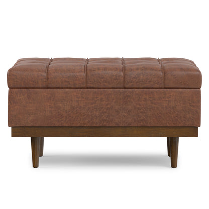 Distressed Saddle Brown Distressed Vegan Leather | Mariah Coffee Table Storage Ottoman in Distressed Vegan Leather